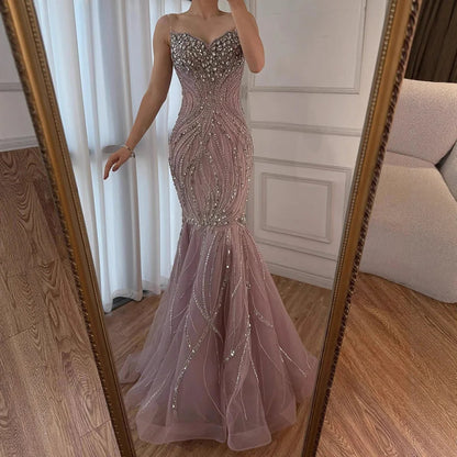 Luxury Pink Beaded   Mermaid Evening Dress LA73124