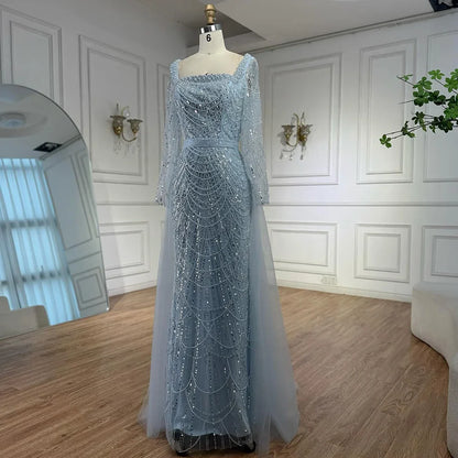 Blue Square Evening Dress  With  Long Sleeve  Plus Size LA72032N