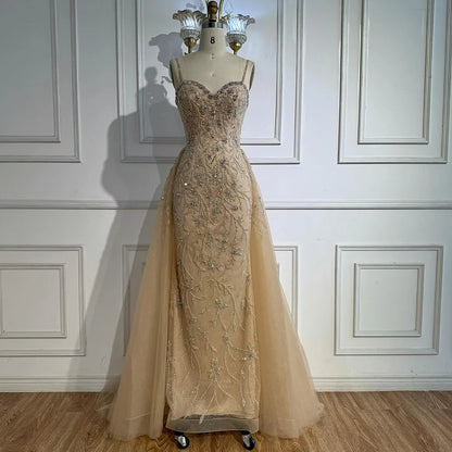 Luxury Nude Beaded Evening Dress with Overskirt 2025 LA73121