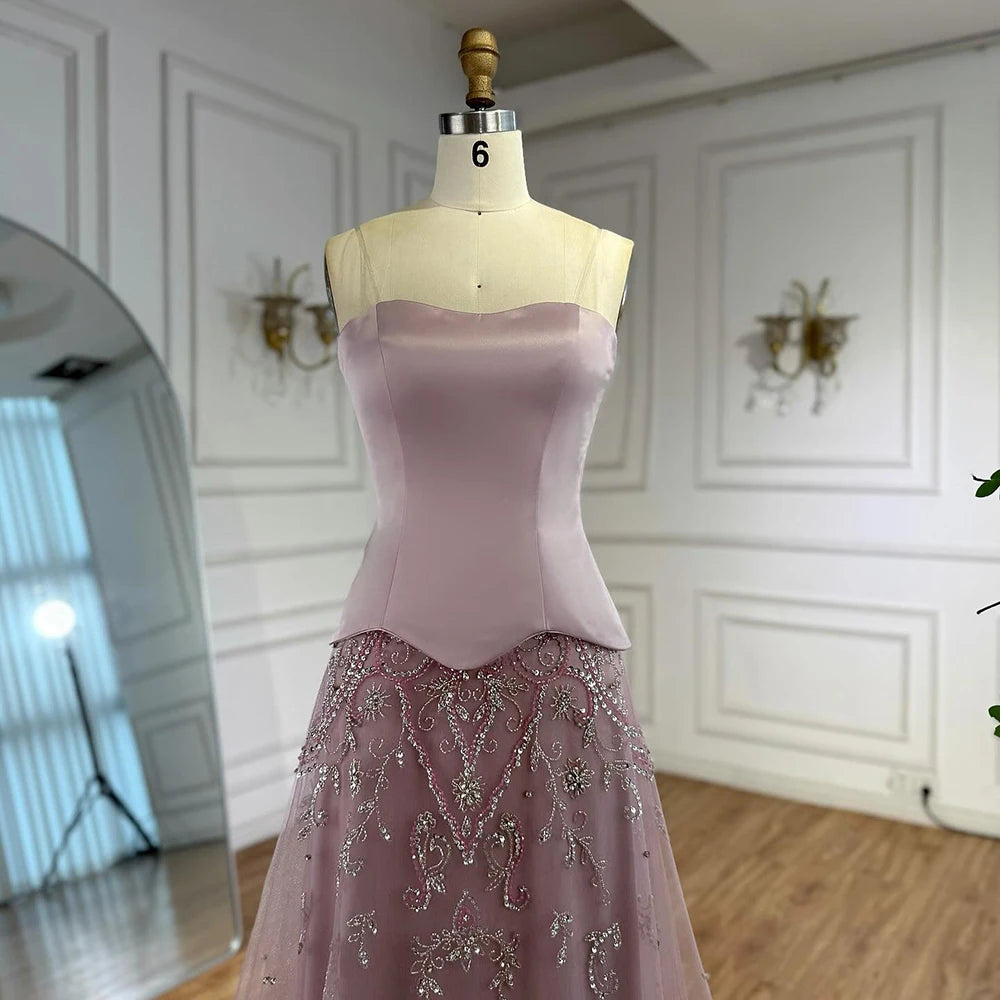 Elegant Sage Green Beaded A-Line Evening Dress Gown LA72809