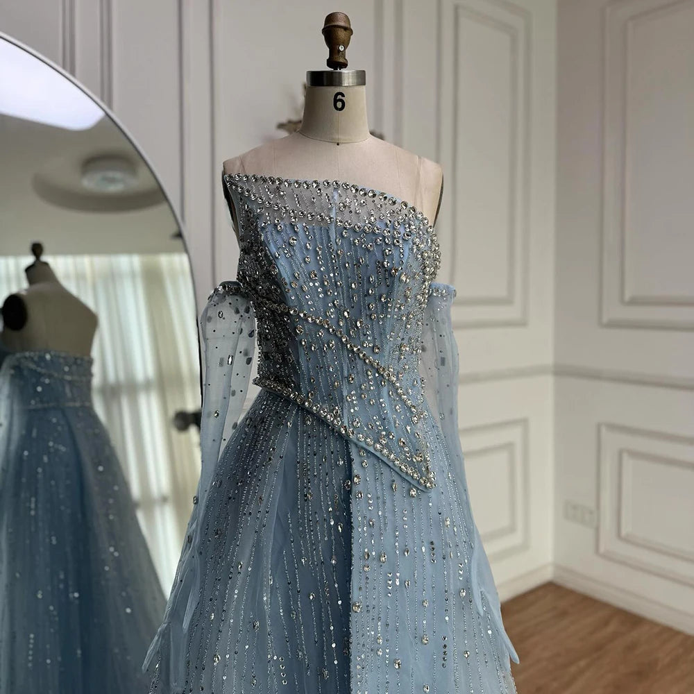 Luxury Nude Crystal Beaded A-Line Evening Dress with Split LA72949