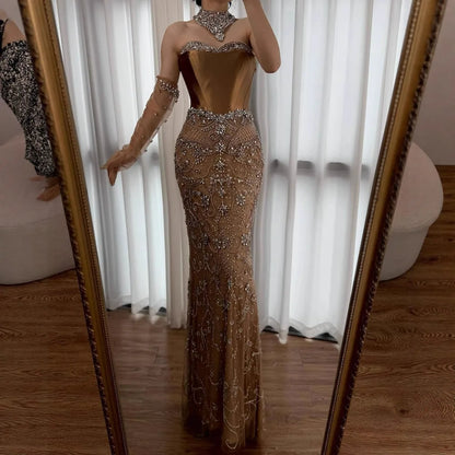 Luxury Beaded   Evening Dress Sheer Long Gloves LA72929