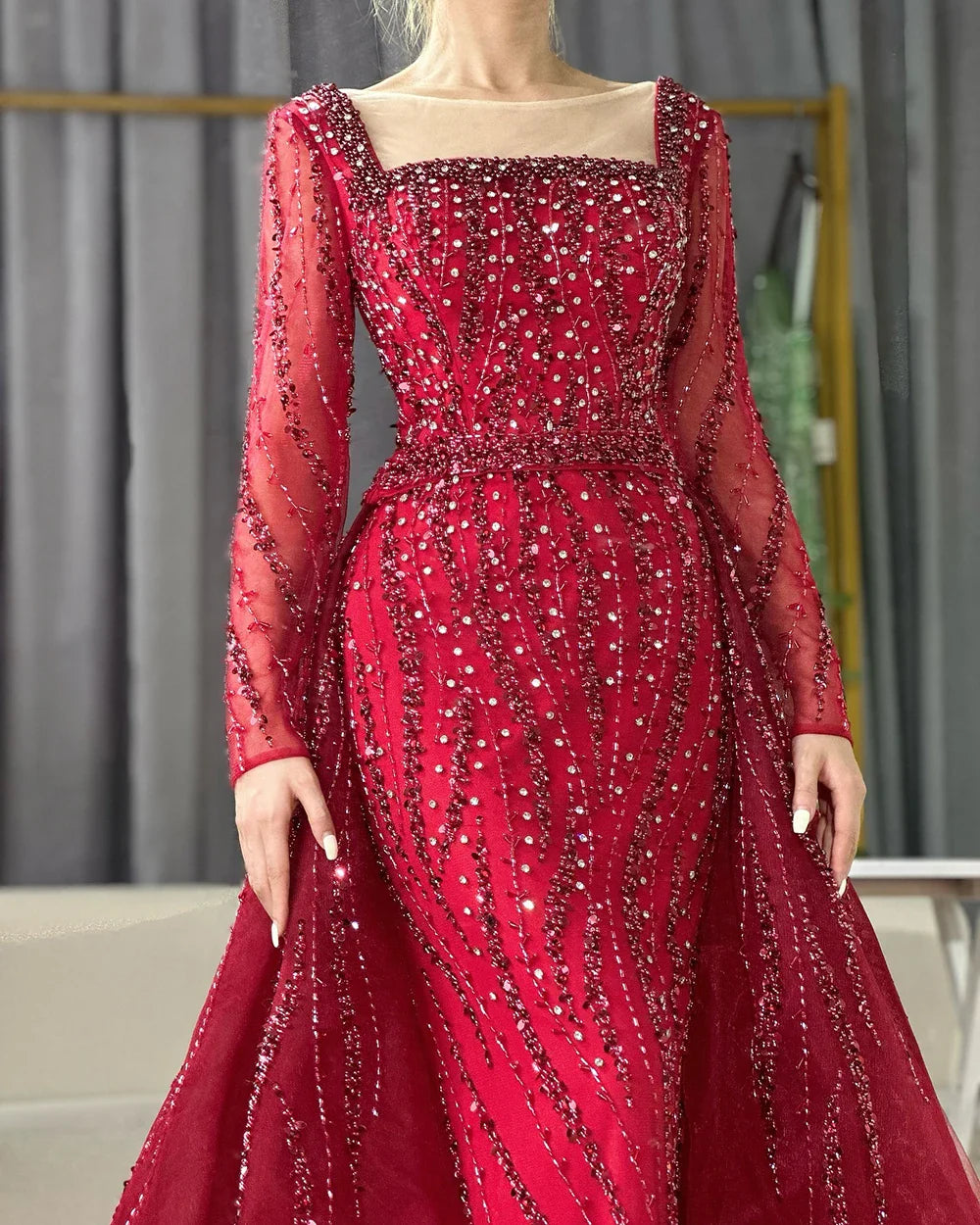 Luxury Green Mermaid Evening Dress with Overskirt LA72710