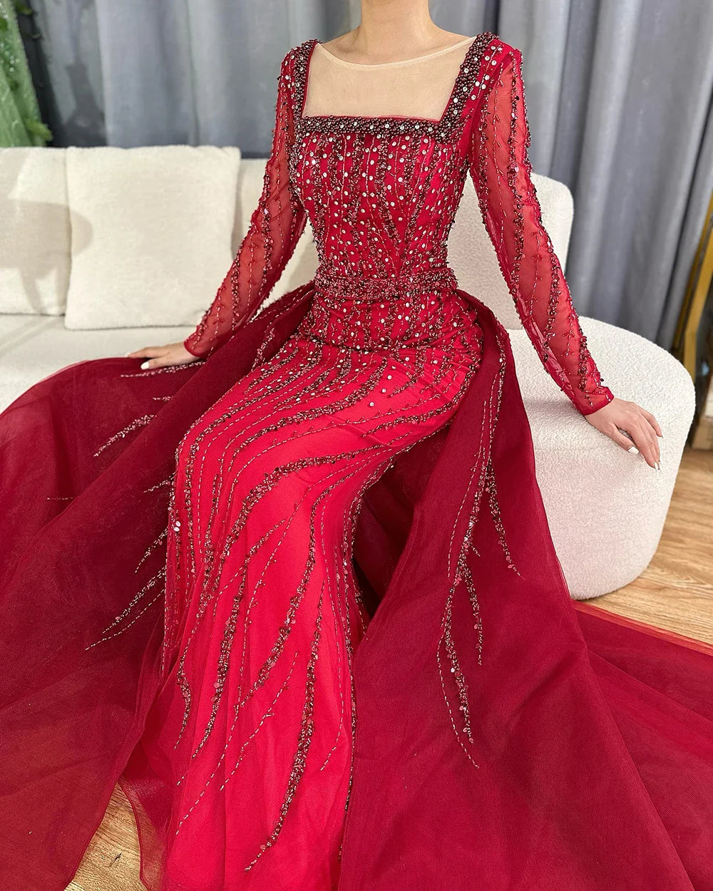 Luxury Green Mermaid Evening Dress with Overskirt LA72710