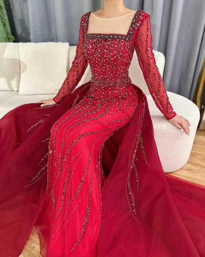 Luxury Green Mermaid Evening Dress with Overskirt LA72710