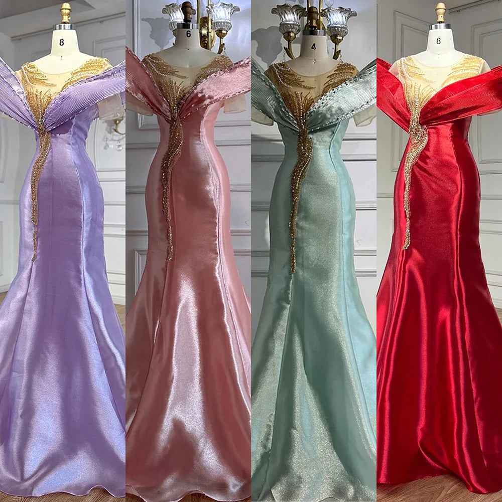 Luxury Designer Lilac Satin Mermaid Evening Dress LA72902