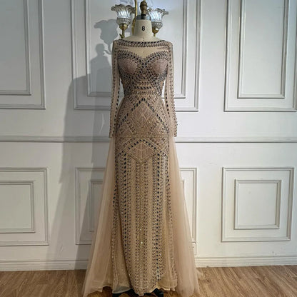 Luxury Dubai Nude  Evening Dress With Long Sleeves LA72967