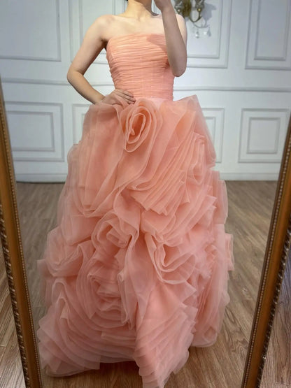 Luxury Purple 3D Rose Flower Strapless Princess Evening Dress LA73176