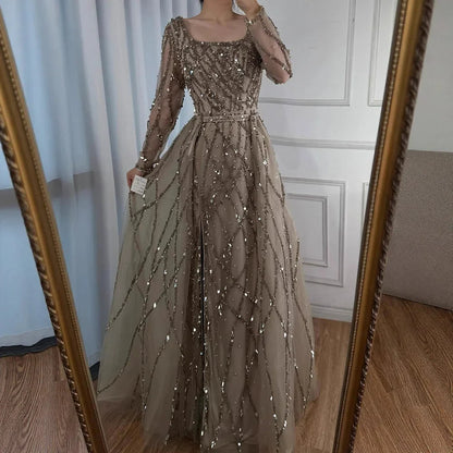 Dubai Luxury Beaded Mermaid Evening Dress With Long Sleeves LA70765L