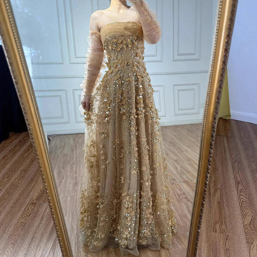 Elegant Pink 3D Flowers Evening Dress with Gloves LA72912