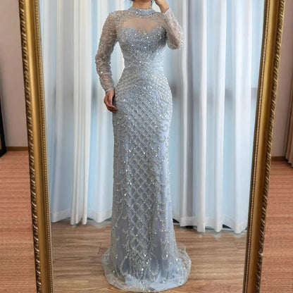 Caramel Beaded High Neck Mermaid Evening Dress Plus Size LA71747A