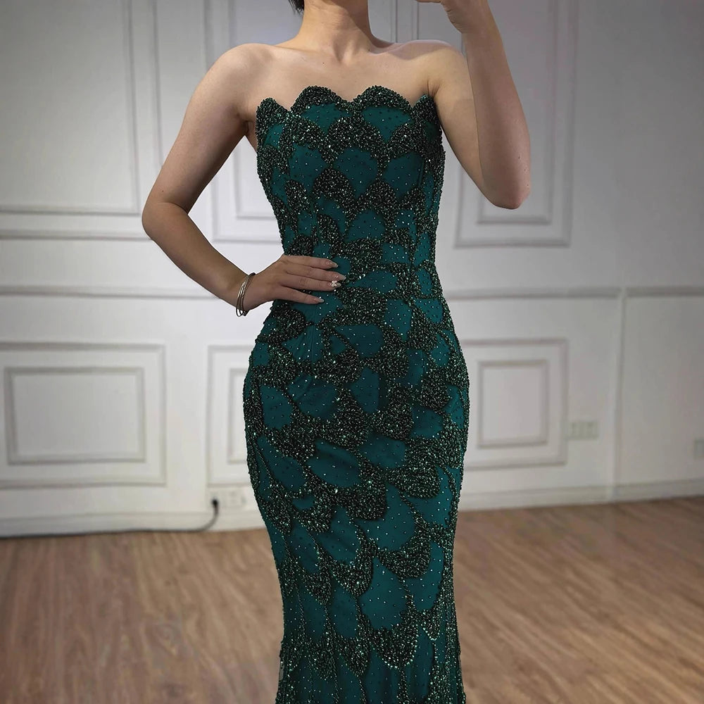 Elegant Green   Mermaid Evening Dress Arabic Style LA73117