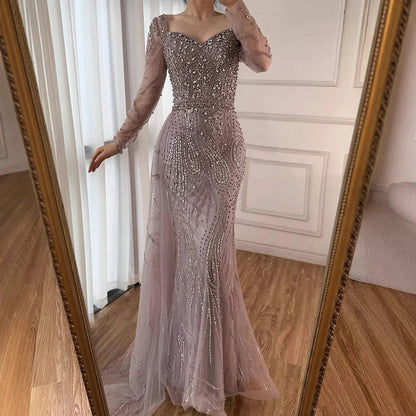 Muslim Pink Elegant Mermaid Gowns with Long Sleeve LA72441