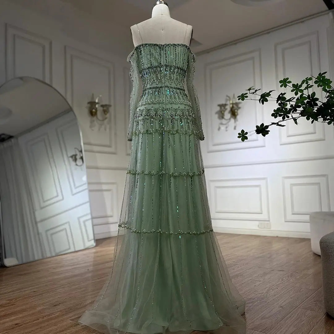 Luxury Sage Green Beaded Mermaid Evening Dress LA72350
