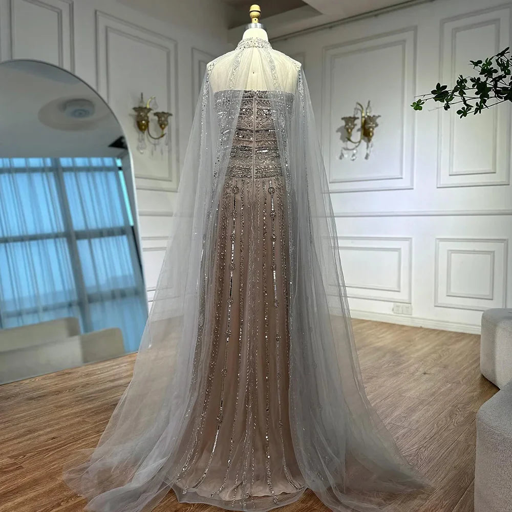 Luxury Caramel A-Line Beaded Evening Dress for Dubai Occasion LA72873