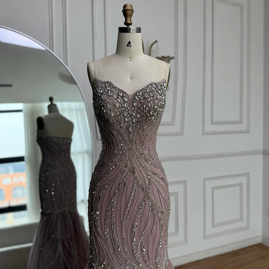 Luxury Pink Beaded Strapless Mermaid Evening Dress LA73124