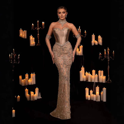 Luxury Beaded   Evening Dress Sheer Long Gloves LA72929