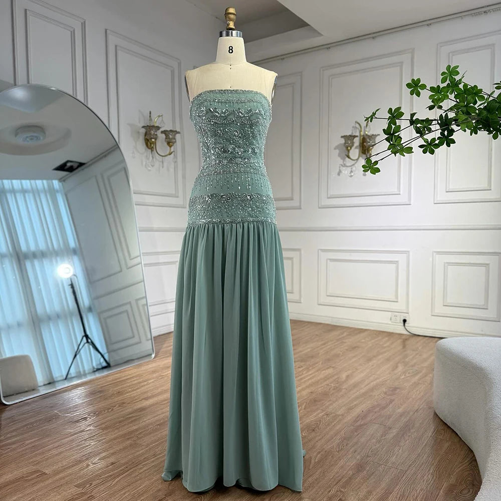 Luxury Sage Green A-Line Evening Dress with Cape LA73044A