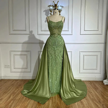 Luxury Caramel Beaded Evening Dress with Detachable Overskirt LA72733A