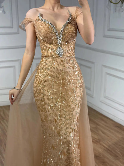 Serene Hill Pink Beaded Off Shoulder Evening Dress LA73413