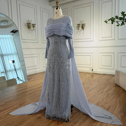 Arabic Blue Mermaid Evening Dress with Beaded Tassels LA72374A