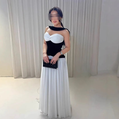 Chic Black and White   A Line Prom Dress LA73048