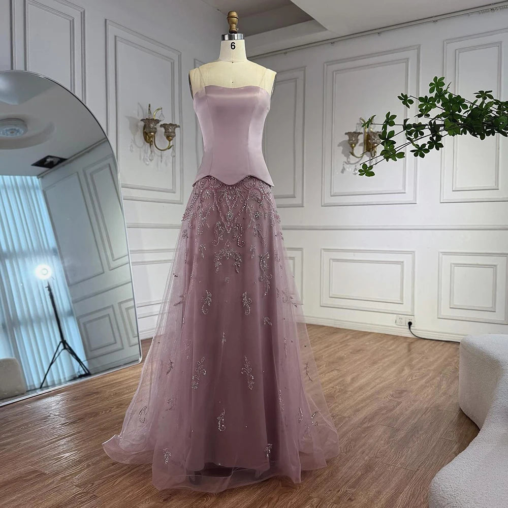 Elegant Sage Green Beaded A-Line Evening Dress Gown LA72809