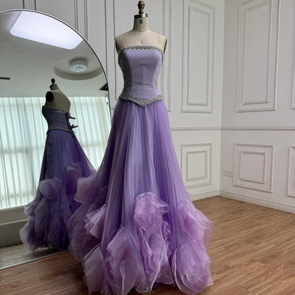 Luxury Lilac   Beaded Evening Dress with Floral Train LA72913A