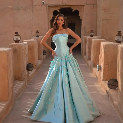 Luxury Blue   Satin Mermaid Evening Dress LA73046