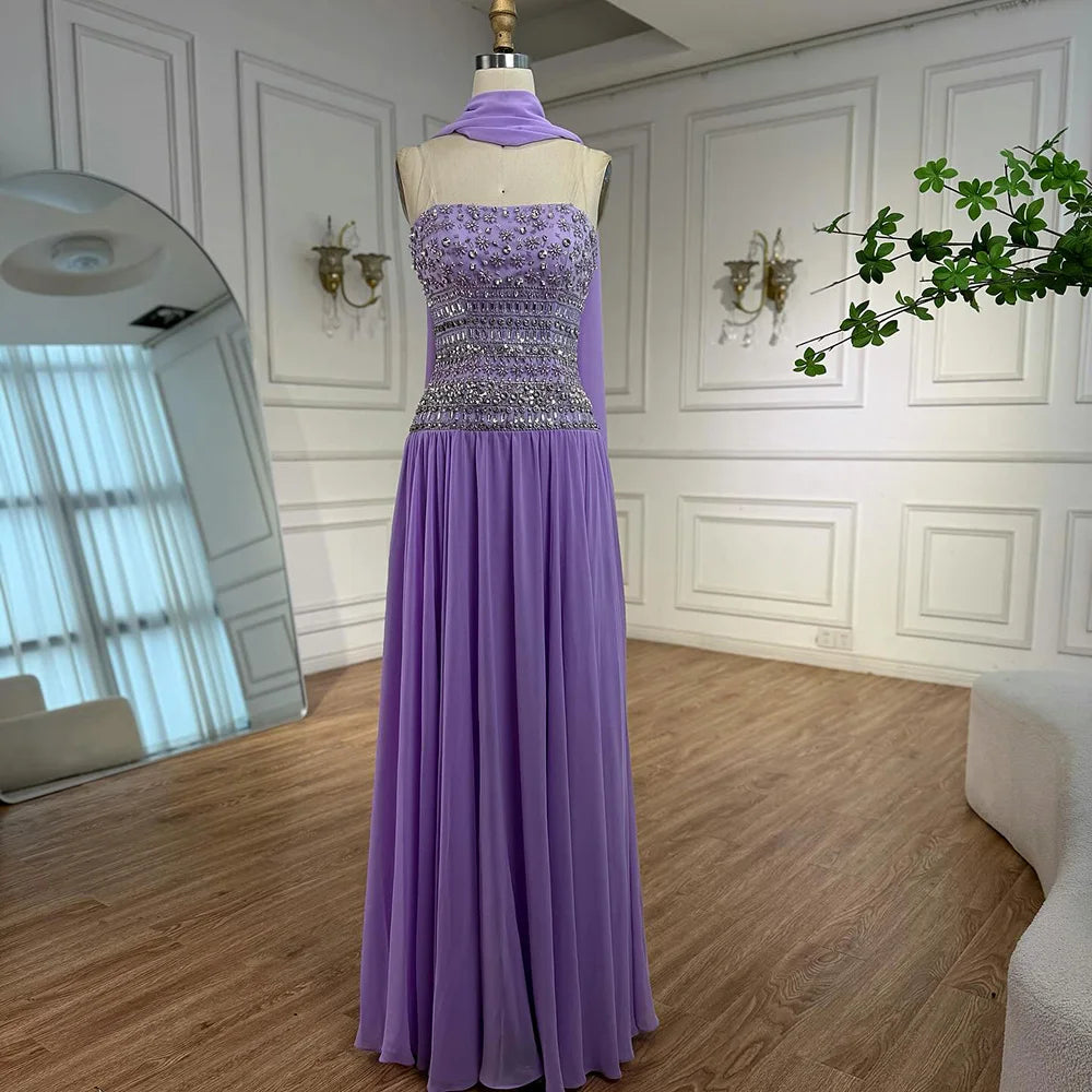 Lilac   Beaded A Line Arabic Evening Dress LA73044