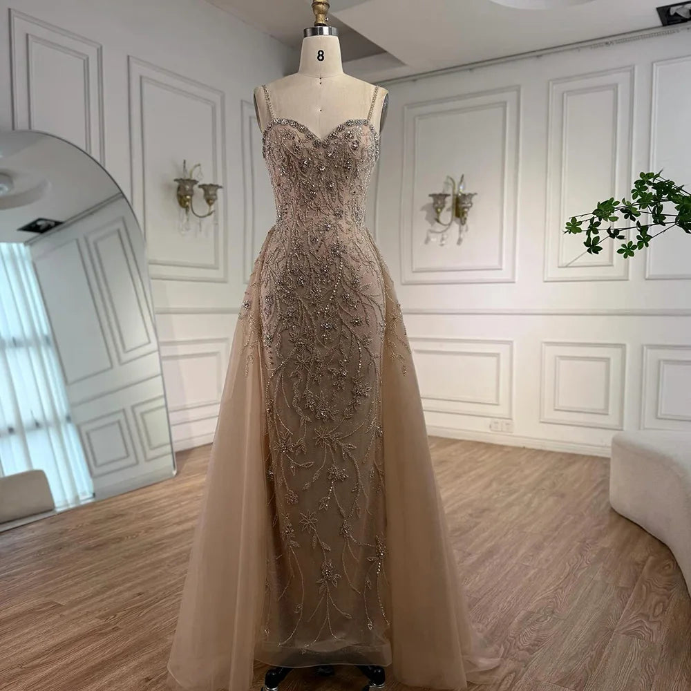 Luxury Nude Beaded Evening Dress with Overskirt 2025 LA73121