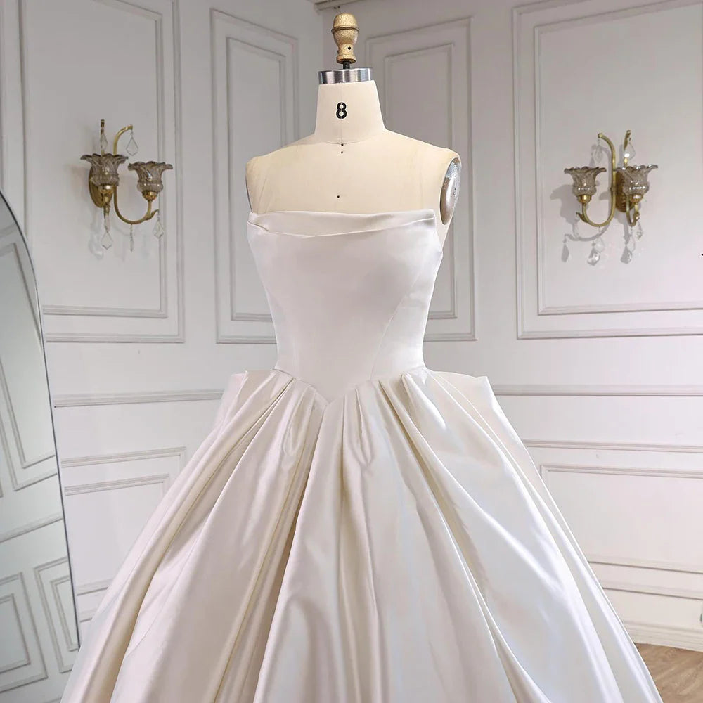 Elegant White Strapless Satin Ball Gown Wedding Dress HA2533