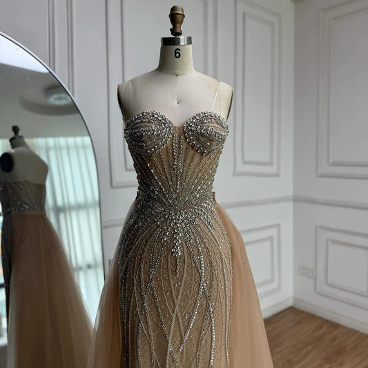 Luxury Nude Strapless Beaded Mermaid Evening Dress LA73133