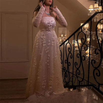 Elegant Pink 3D Flowers Evening Dress with Gloves LA72912