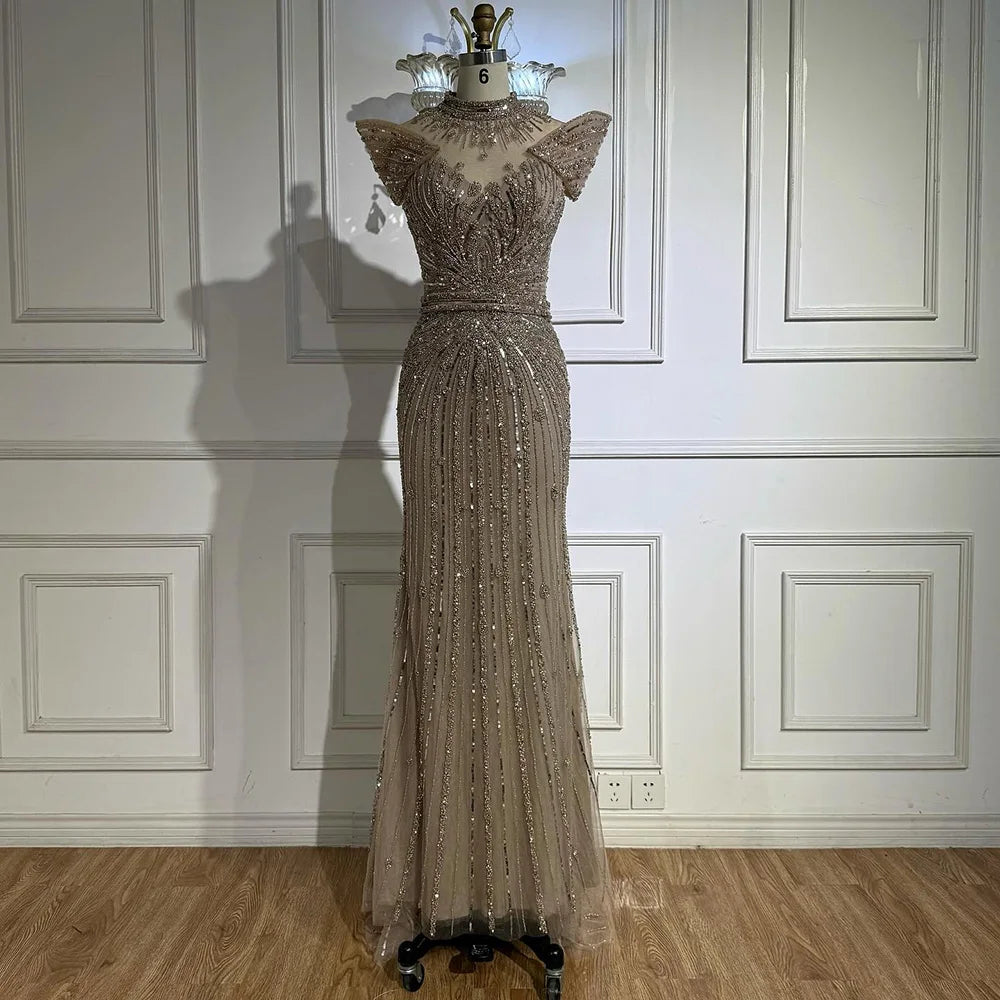 Luxury Caramel Mermaid Luxutry Beaded Evening Dress LA73082