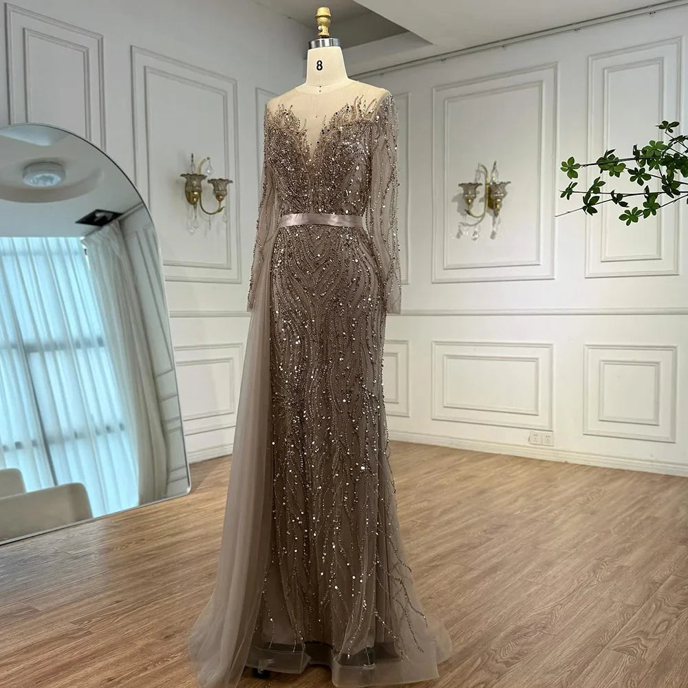 Luxury Purple Lace Beaded Mermaid Evening Dress with Skirt LA71752