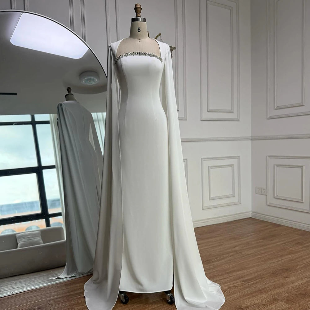 Elegant Blue Mermaid Evening Dress with Cape Sleeves LA72200