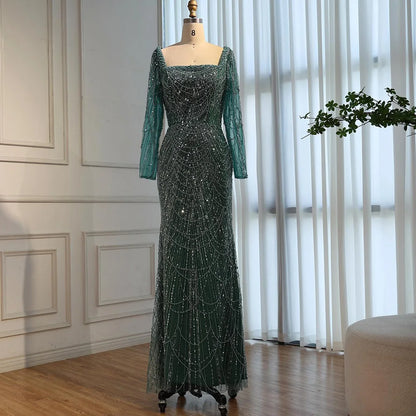 Blue Square Evening Dress  With  Long Sleeve  Plus Size LA72032N