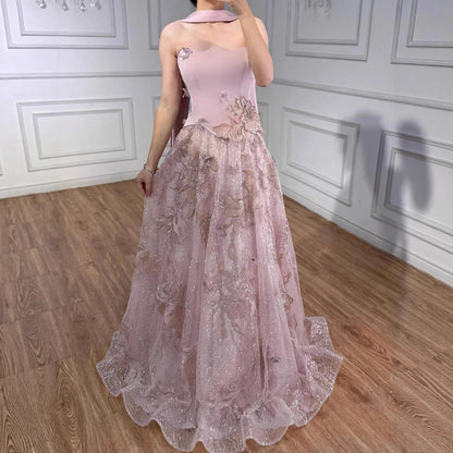 Luxury Pink Two Pieces A-Line Evening Dress with Cape LA73415