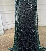 Luxury Dubai  Muslim Sage Green Pearls  Evening  Dress With Cape Plus Size LA72591