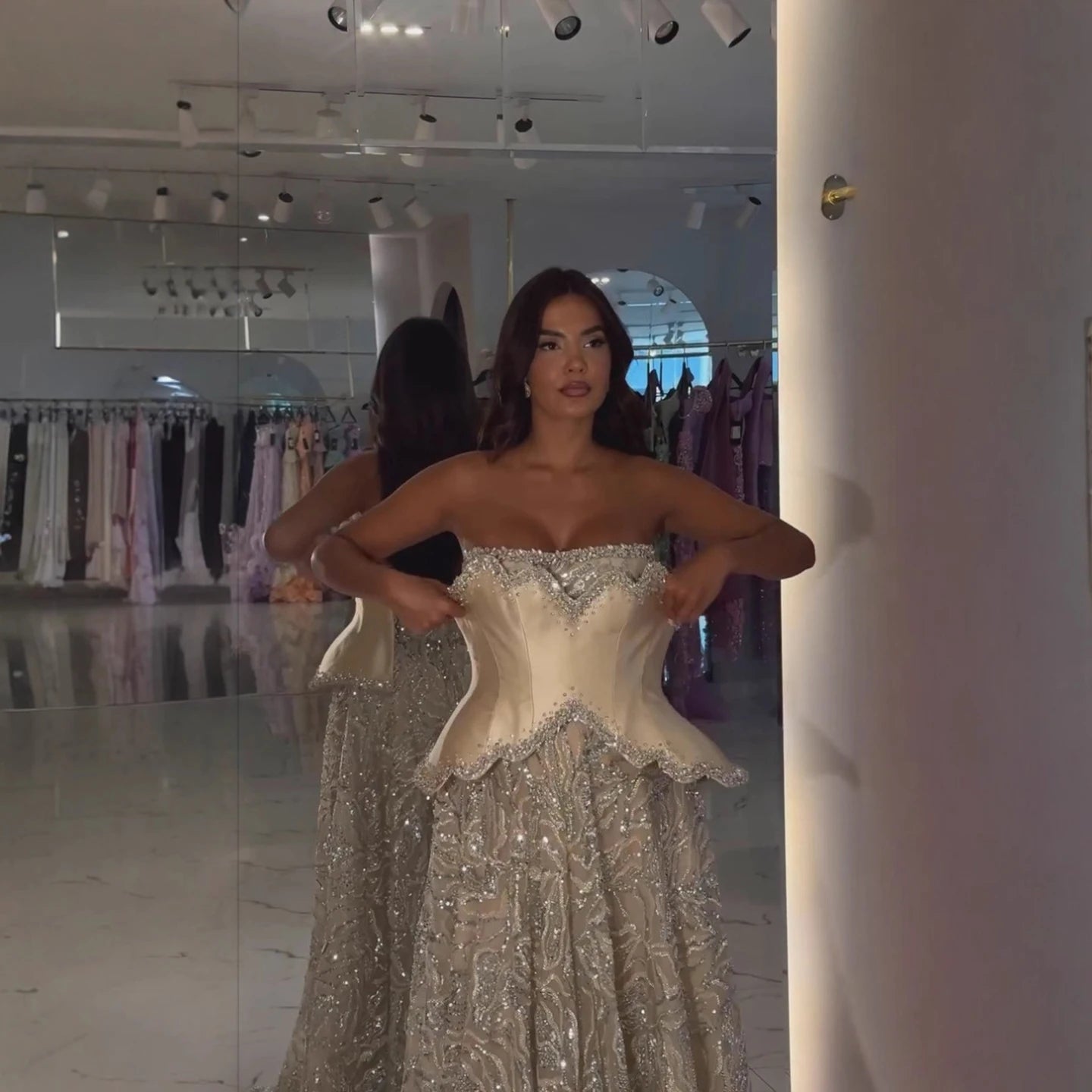 Luxury Champagne Crystal Two Pieces Evening Dress LA73050D