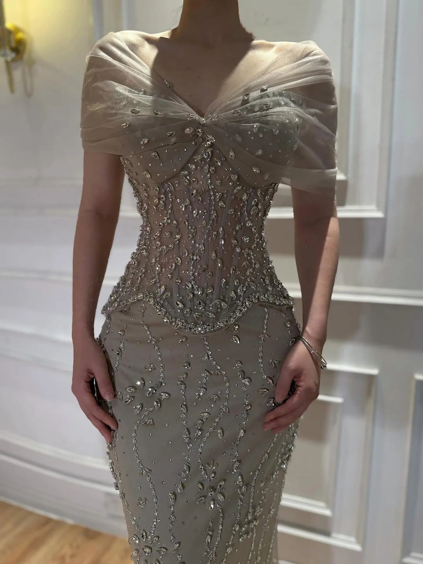 Luxury Nude Beaded Mermaid Evening Dress LA73336