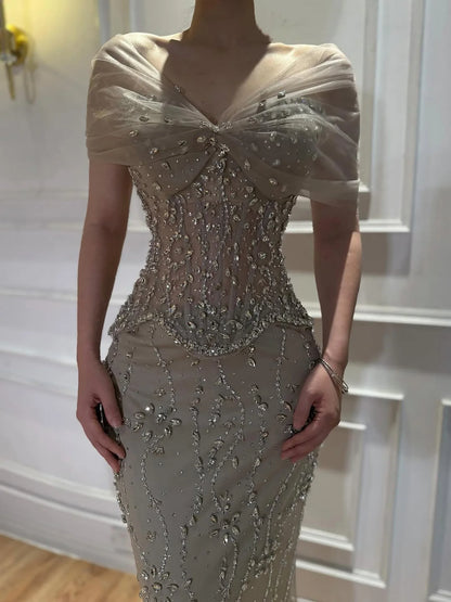 Luxury Nude Beaded Mermaid Evening Dress LA73336