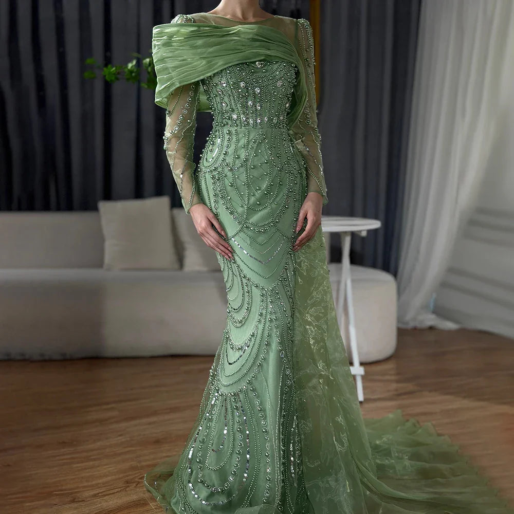 Nude Crystal Mermaid Evening Dress with Overskirt LA72348