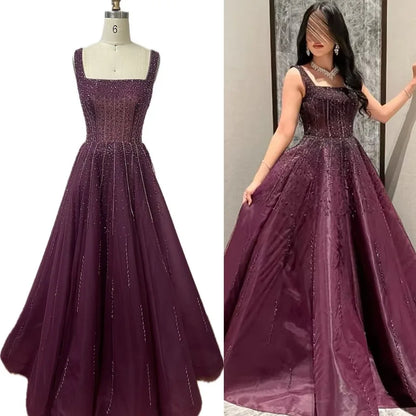 Purple Luxury Square Evening Dresses Arabic Gowns For Party Prom Dress Party LA72857