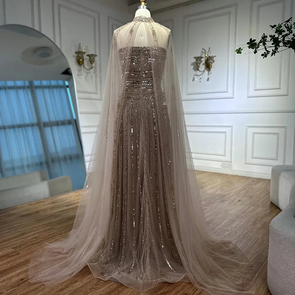 Luxury Caramel A-Line Beaded Evening Dress for Dubai Occasion LA72873