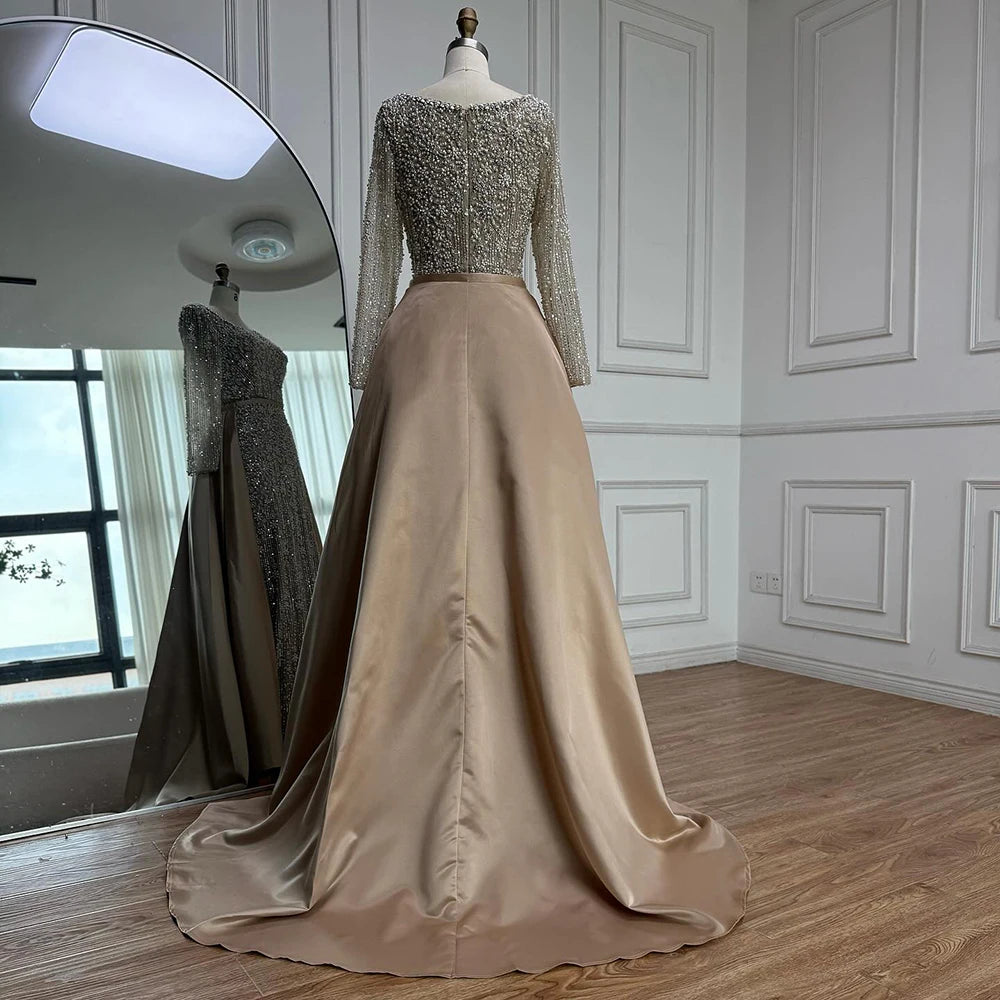 Luxury Arabic Turquoise Mermaid Beaded Evening Gown with Overskirt LA72533A