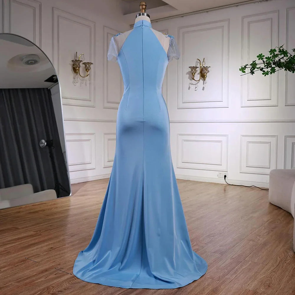 Luxury Mint Beaded Satin Mermaid Evening Dress with Corset LA72797