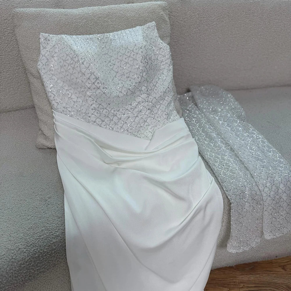 White   Beaded Evening Dress with Detachable Sleeves LA72293A