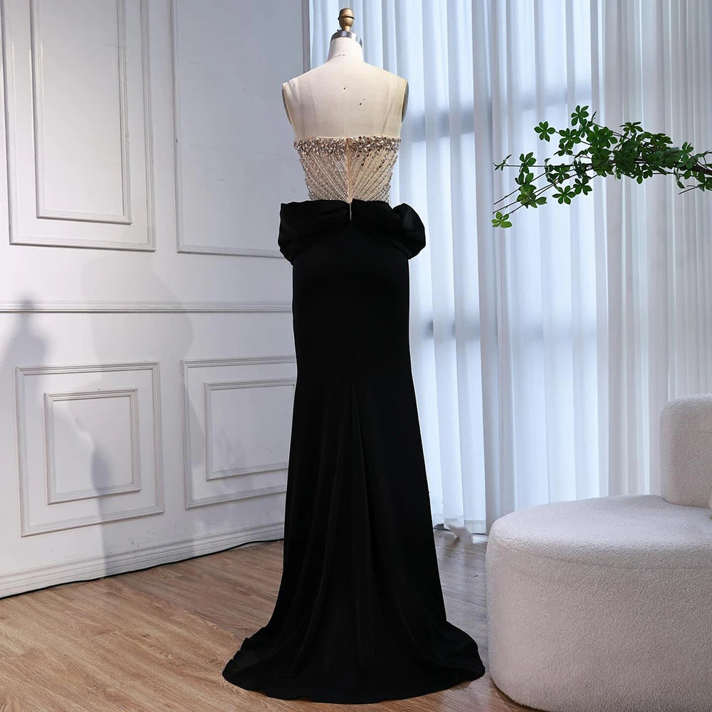 Luxury Red Satin Evening Dress with Bow Designer Gown LA73060